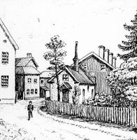 Sankt Annegatan i Nyköping, teckning av Knut Wiholm