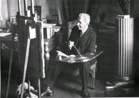 Bernhard Österman vid sitt staffli