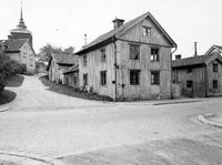 Korsningen Hospitalsgatan - Prästgatan i Nyköping, huset rivet 1949