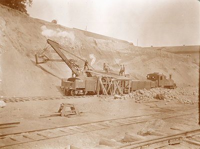 Järnvägsbygge i Alingsås år 1914