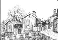 Lilla Bergsgränd 3  i Nyköping, teckning av Knut Wiholm