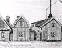 Östra Kyrkogatan i Nyköping, teckning av Knut Wiholm