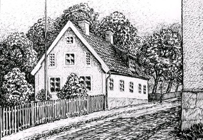 Östra Trädgårdsgatan i Nyköping, teckning av Knut Wiholm