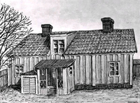Gårdsinteriör från gamla Lasarettsgränd 4, nuvarande S:t Annegatan 4 i Nyköping. Teckning av Knut Wiholm