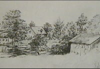 Hus vid Nyköpingsån, teckning, 1883