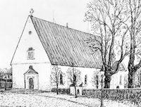 Alla Helgona kyrka i Nyköping, teckning av Knut Wiholm