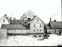 Rådhusgränd  i Nyköping, teckning av Knut Wiholm