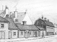 Östra Storgatan 16-18  i Nyköping, teckning av Knut Wiholm