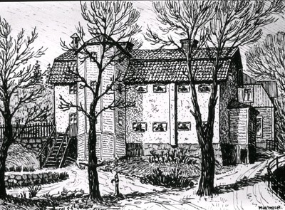 Vita Huset på Kråkbergsvägen, teckning av Knut Wiholm omkring 1920-1925
