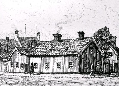 Östra Storgatan - S:t Annegatan, teckning av Knut Wiholm