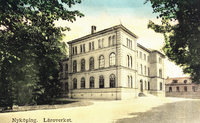 Färglagt vykort, Nyköpings högre allmänna läroverk, tidigt 1900-tal