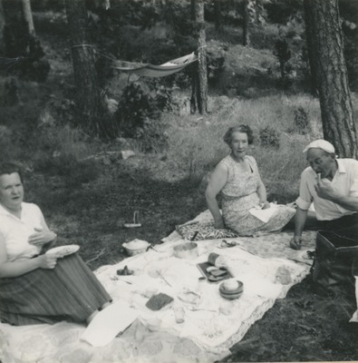 Eivor Gemzell, Anna och Ture Eklöf har picknick