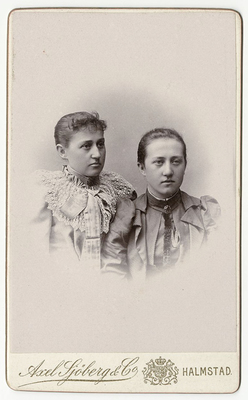 Visitkort, två kvinnor, Halmstad, har tillhört konstnären Bodil Güntzel, 1890-tal