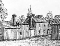Stora Bergsgränd  i Nyköping, teckning av Knut Wiholm