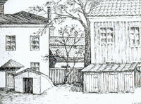 Västra Kvarngatan 33  i Nyköping, teckning av Knut Wiholm