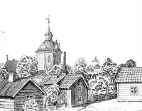 Vid Östra Bergen i Nyköping, teckning av Knut Wiholm