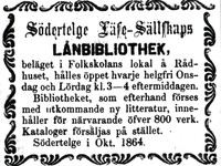 Information om Södertäje Läse-Sällskaps Lånbibliotek.