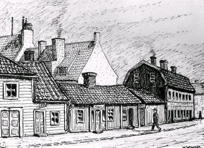 Östra Storgatan 16 i Nyköping, teckning av Knut Wiholm