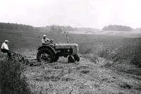 Två män med en traktor på en åker