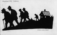 Vykort, tecknad silhuett av Johan Leksell, Bondetåget 1914