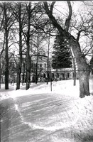 Trädgårdsmuren vintertid vid Ökna säteri i Floda socken