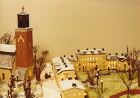 Stora torget i Nyköping, modell i marsipan och choklad i skala 1:100