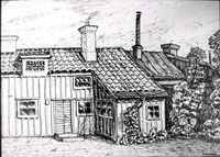 Järnvägsgatan 8, från gårdssidan, tecknad av Knut Wiholm