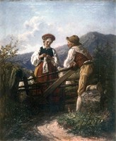 Vid grinden, oljemålning av Josef Wilhelm Wallander