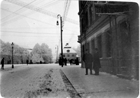Stora Torget i Nyköping, i snö, tidigt 1900-tal