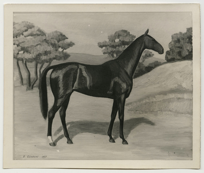 Fotad tavla, motiv med häst, konstnär Bodil Güntzel (1903-1998), 1937
