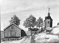 Stora Bergsgränd i Nyköping, teckning av Knut Wiholm