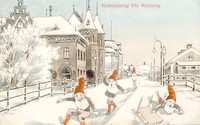 Nyårshälsning från Nyköping. Tecknat vykort.