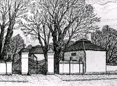 Westerlingska gården i Nyköping, teckning av Knut Wiholm