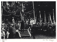 Flaggan hissas vid marknaden på Schedewij år 1909