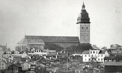 Utsikt mot Strängnäs från Tosterön före branden 1871.