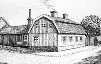 S:t Annegatan 14  i Nyköping, teckning av Knut Wiholm