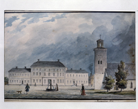 Nyköpings torg, akvarellmålning  av Paul Wallenstråle