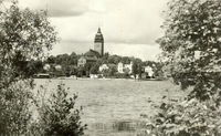 Vykort, vy över Strängnäs med domkyrkan