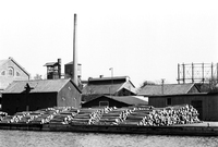 Timmer i väntan på lastning på Skeppsbron i Nyköpings hamn