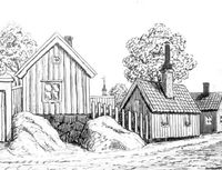 Stackebacken i Nyköping, teckning av Knut Wiholm