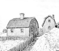 Lilla Bergsgränd 9  i Nyköping, teckning av Knut Wiholm